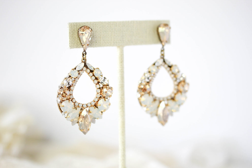 Antique gold crystal hoop earrings for Bride- QUINN - Treasures by Agnes