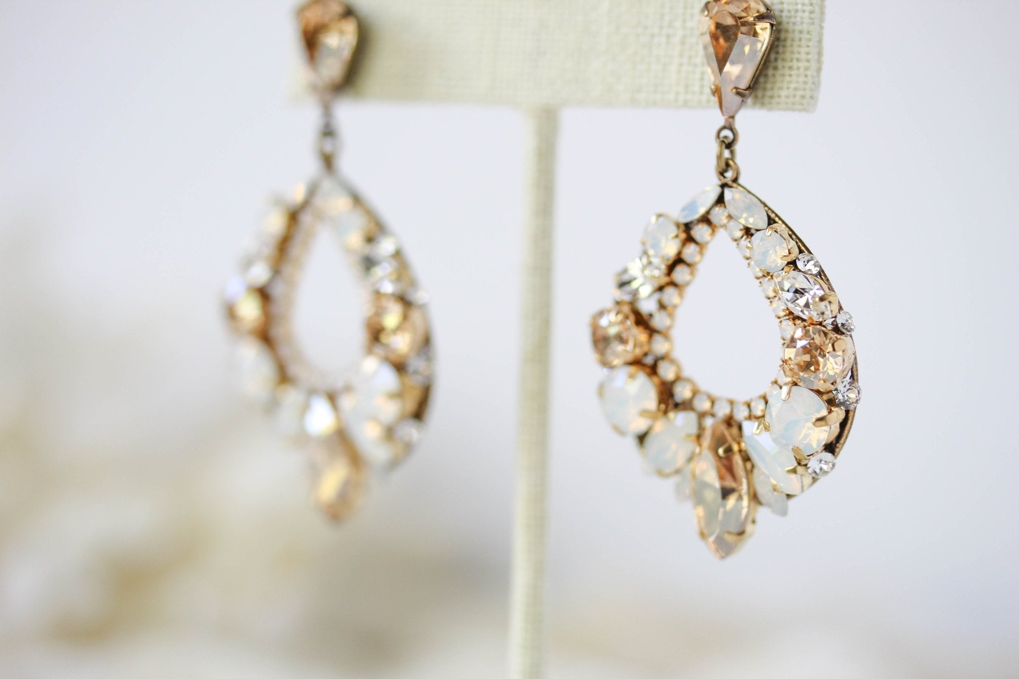 Antique gold crystal hoop earrings for Bride- QUINN - Treasures by Agnes