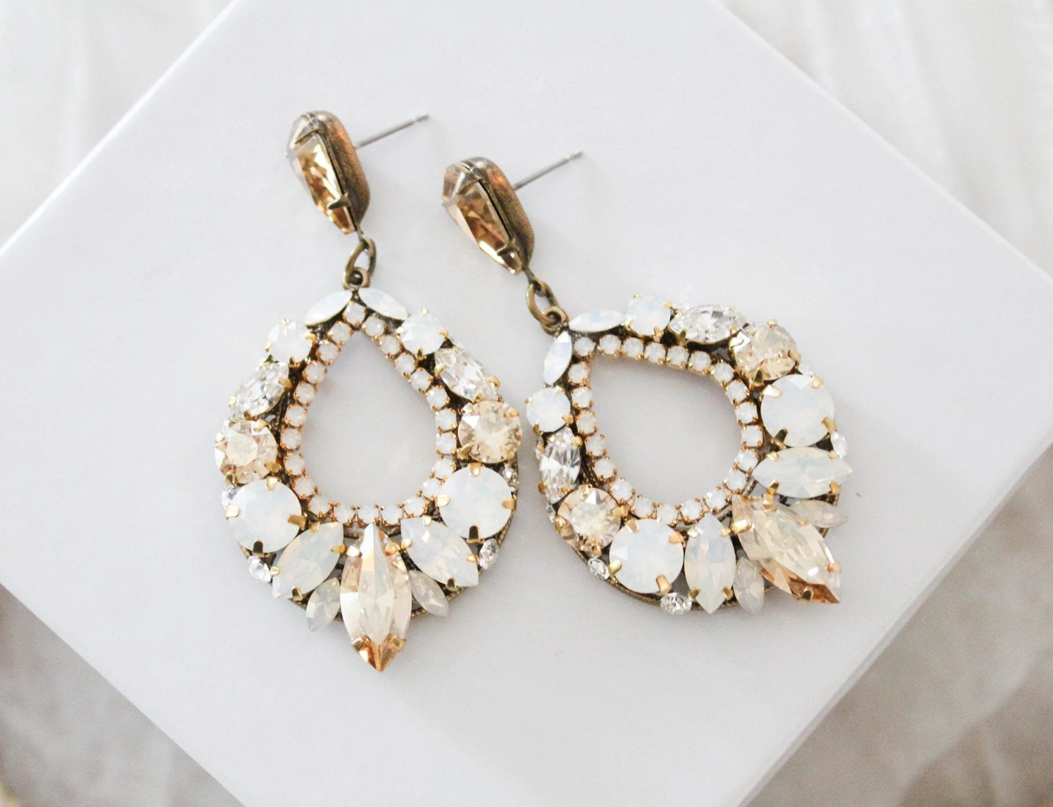 Antique gold crystal hoop earrings for Bride- QUINN - Treasures by Agnes