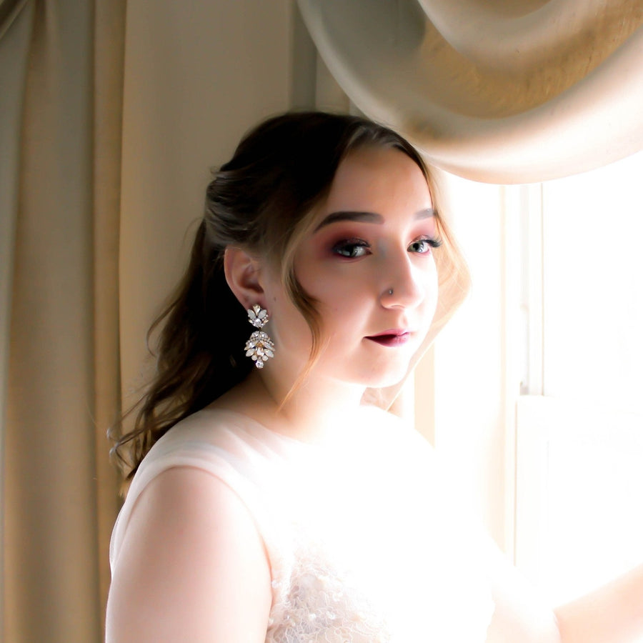 Antique gold crystal statement bridal earrings in vintage inspired style - Kendall - Treasures by Agnes