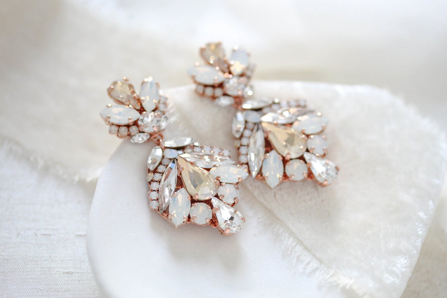 Antique gold crystal statement bridal earrings in vintage inspired style - Kendall - Treasures by Agnes