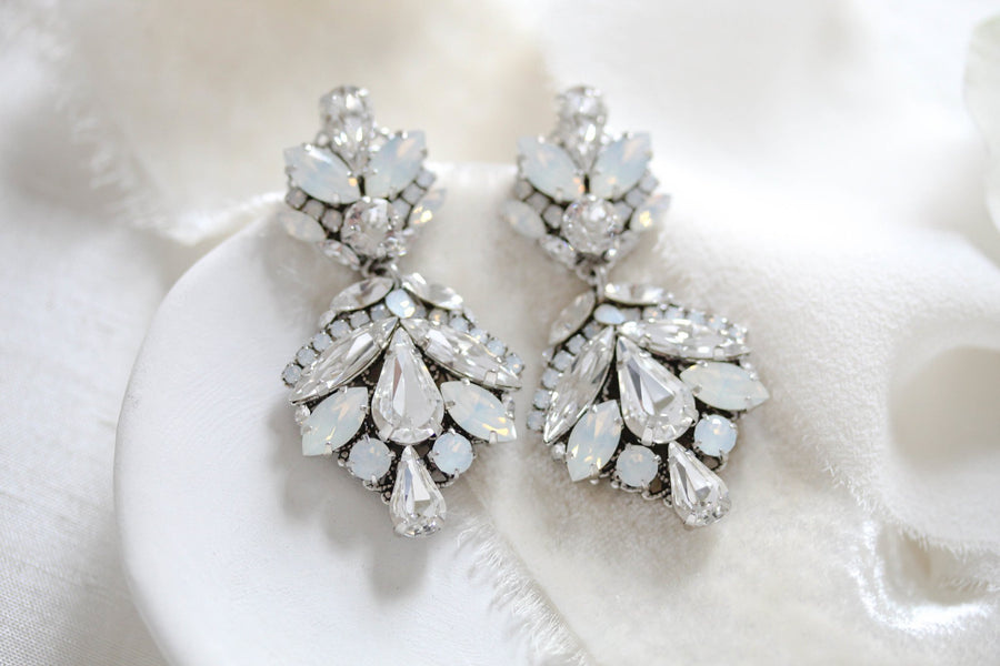 Antique gold crystal statement bridal earrings in vintage inspired style - Kendall - Treasures by Agnes