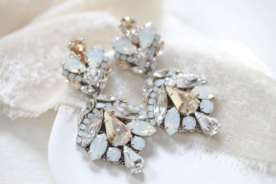 Antique gold crystal statement bridal earrings in vintage inspired style - Kendall - Treasures by Agnes