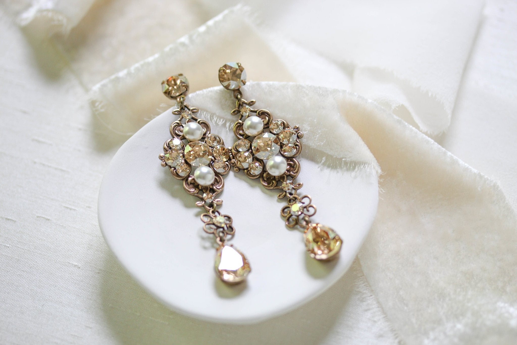 Antique gold crystal statement earrings - ASHLYN - Treasures by Agnes