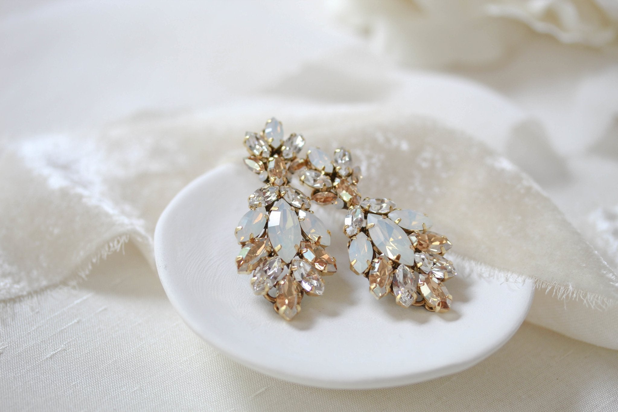 Antique gold crystal statement stud bridal earrings - MARISSA - Treasures by Agnes