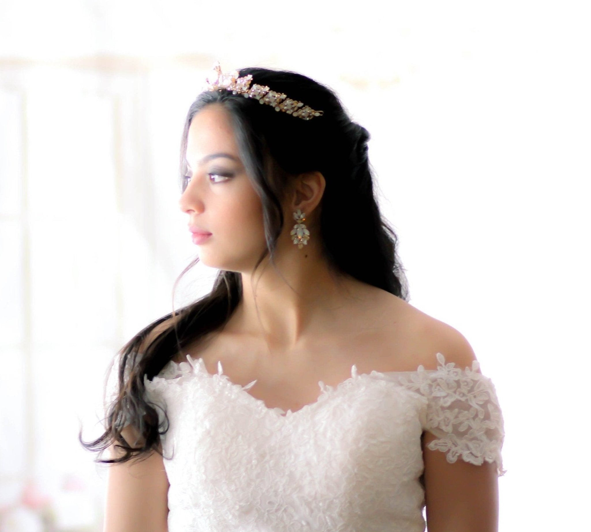 Antique gold crystal statement stud bridal earrings - MARISSA - Treasures by Agnes