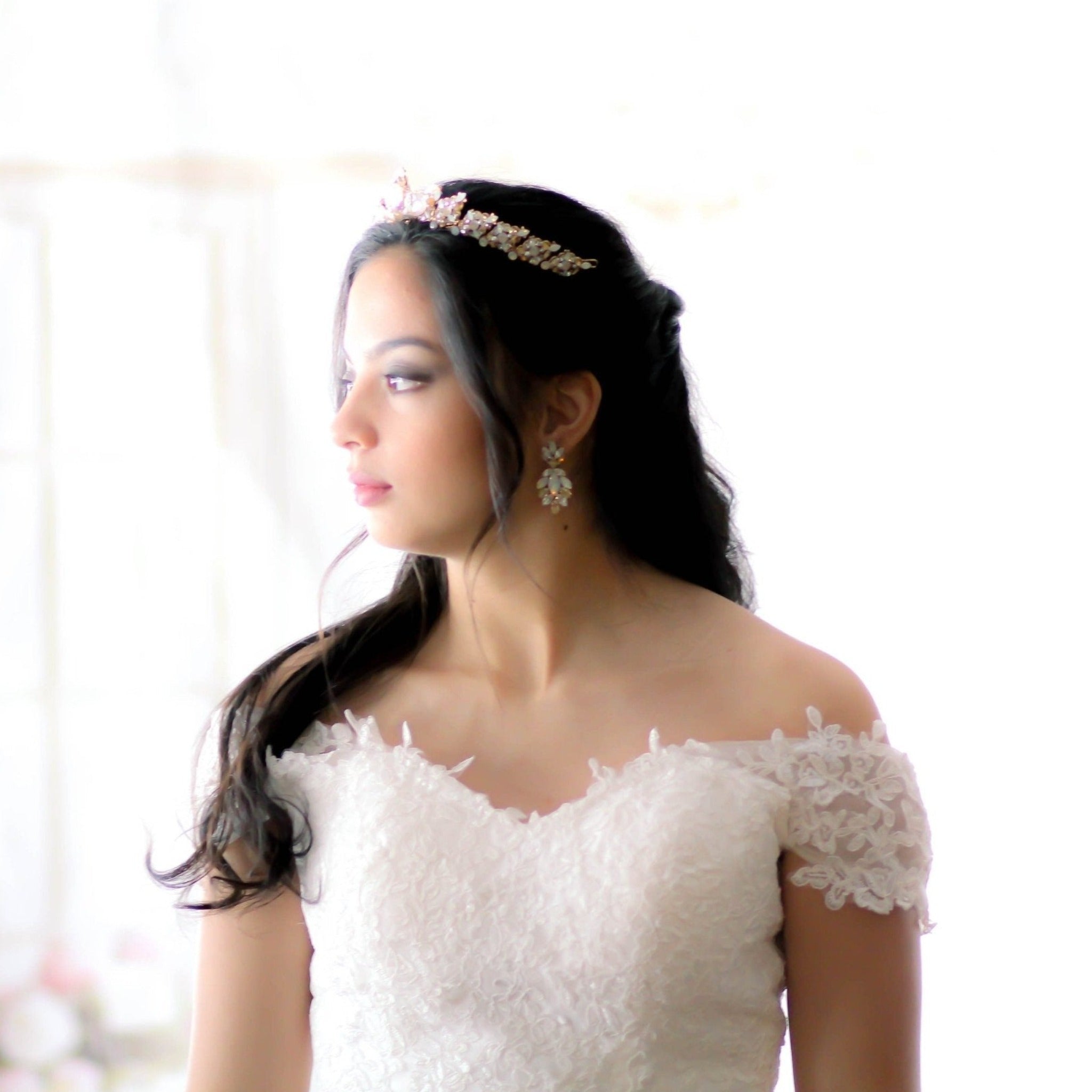Antique gold crystal statement stud bridal earrings - MARISSA - Treasures by Agnes