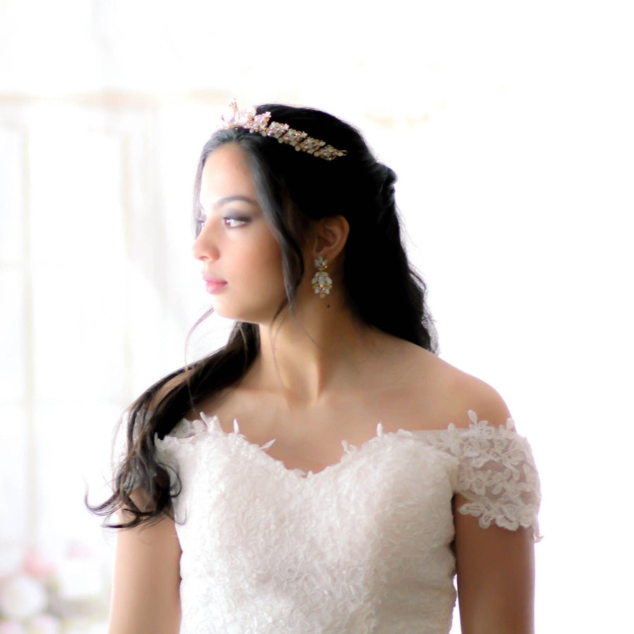 Antique gold crystal statement stud bridal earrings - MARISSA - Treasures by Agnes