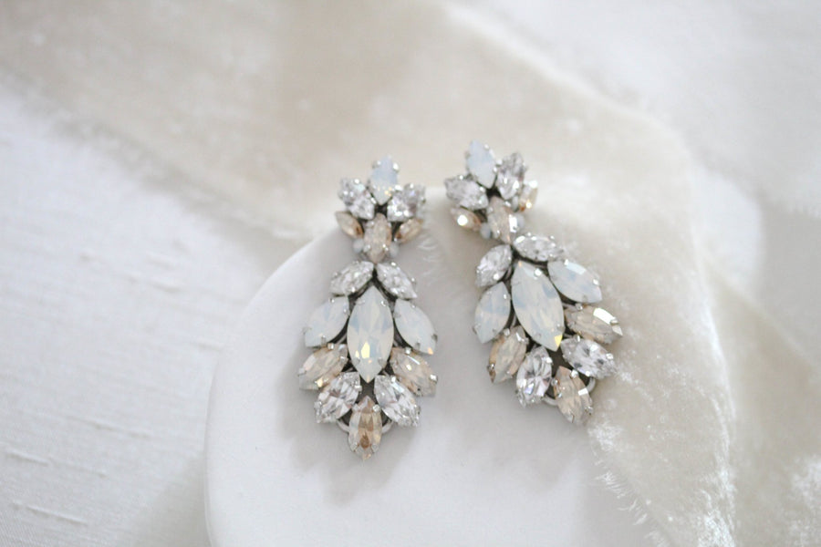 Antique gold crystal statement stud bridal earrings - MARISSA - Treasures by Agnes