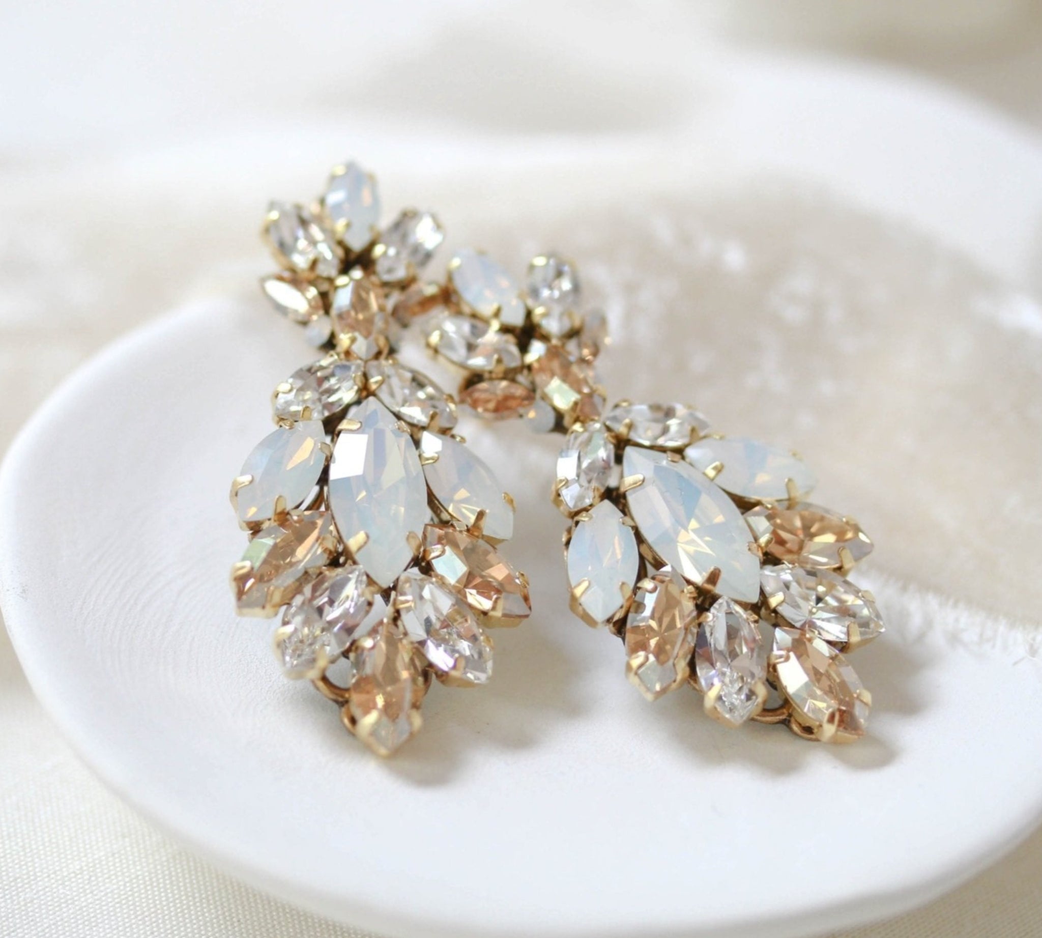 Antique gold crystal statement stud bridal earrings - MARISSA - Treasures by Agnes