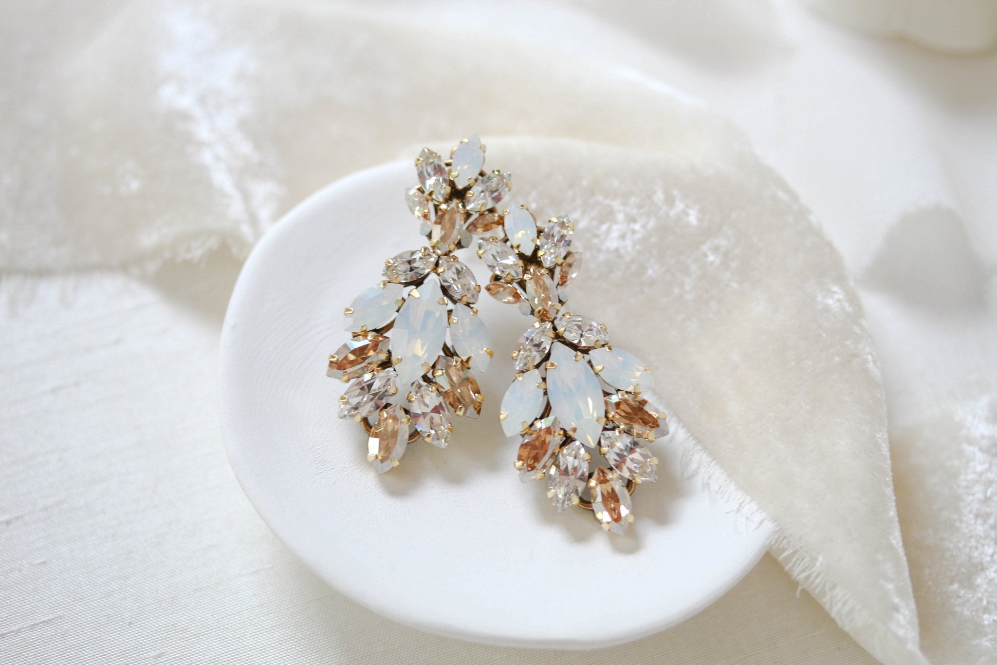 Antique gold crystal statement stud bridal earrings - MARISSA - Treasures by Agnes