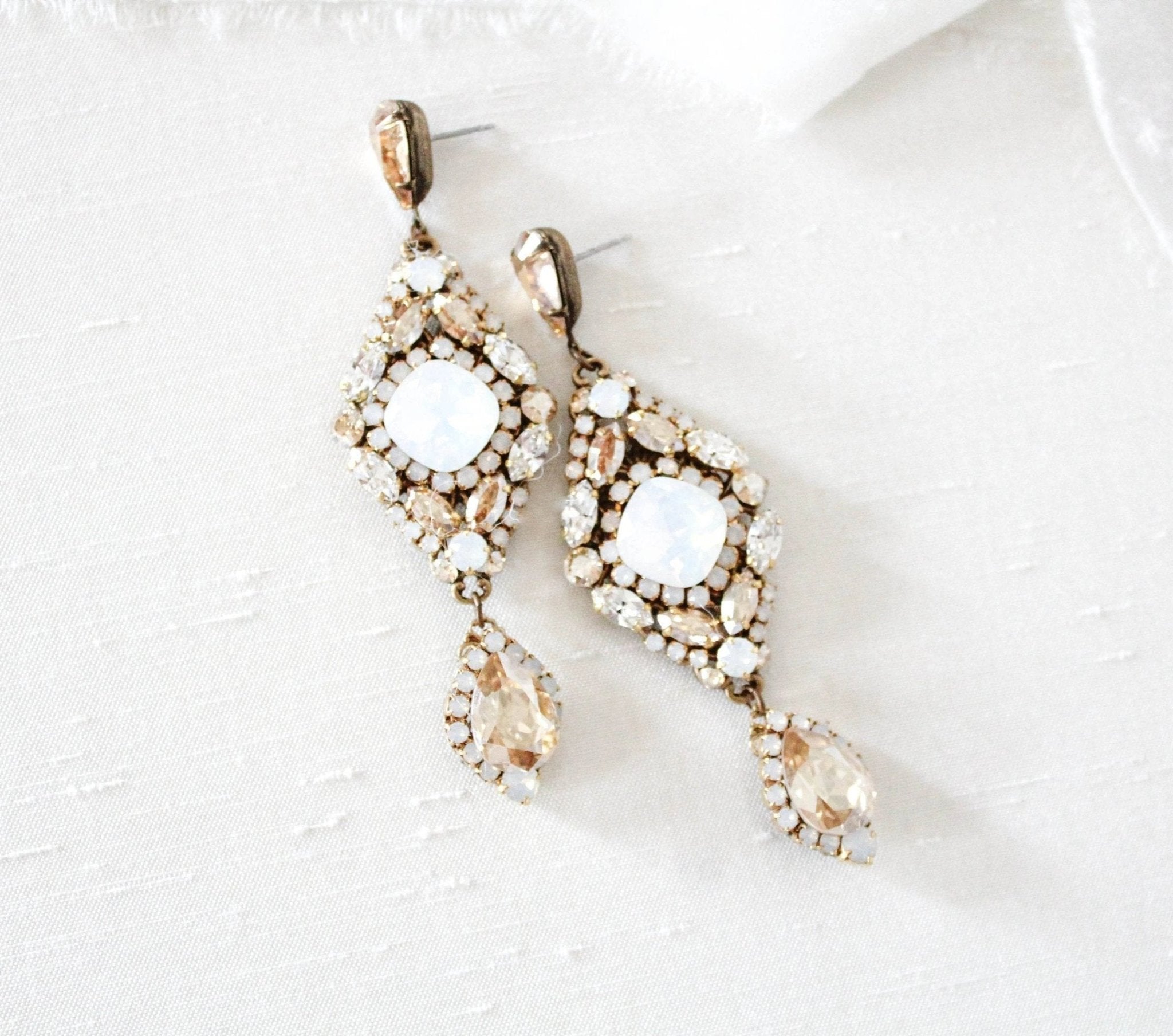 Antique gold crystal statement wedding earrings - JUSTINE - Treasures by Agnes