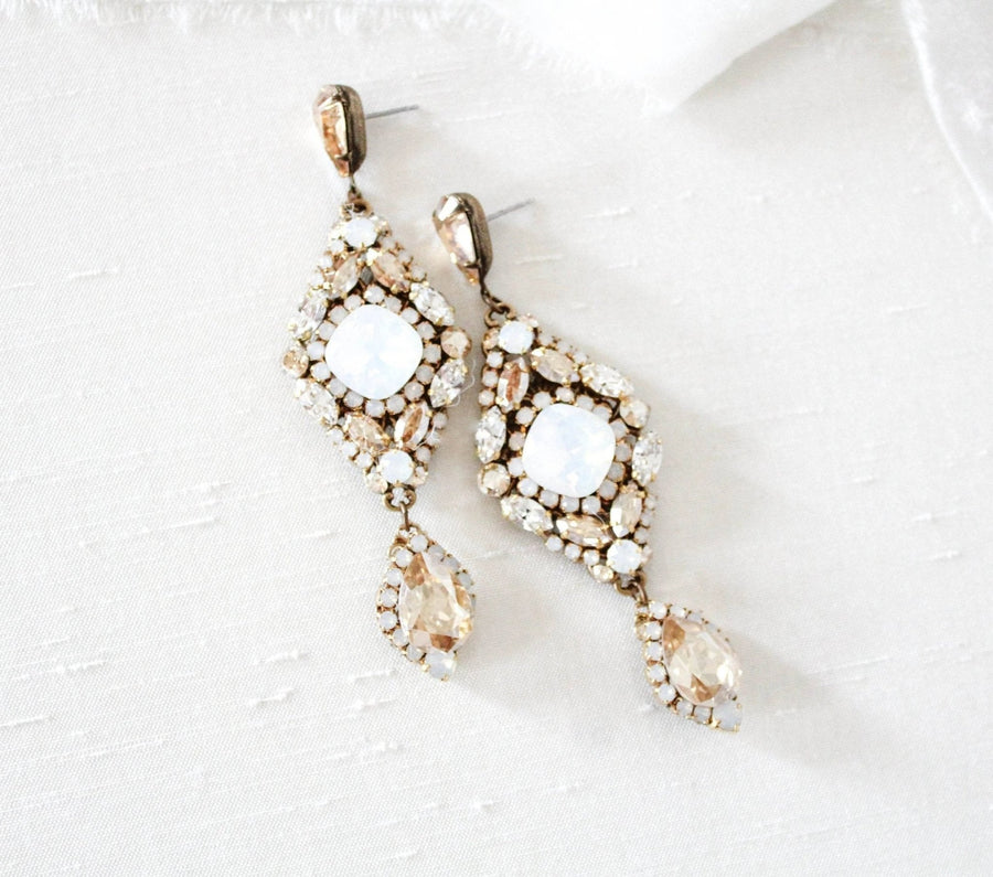 Antique gold crystal statement wedding earrings - JUSTINE - Treasures by Agnes