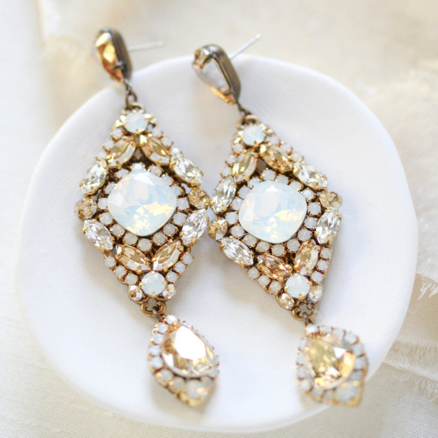 Antique gold crystal statement wedding earrings - JUSTINE - Treasures by Agnes