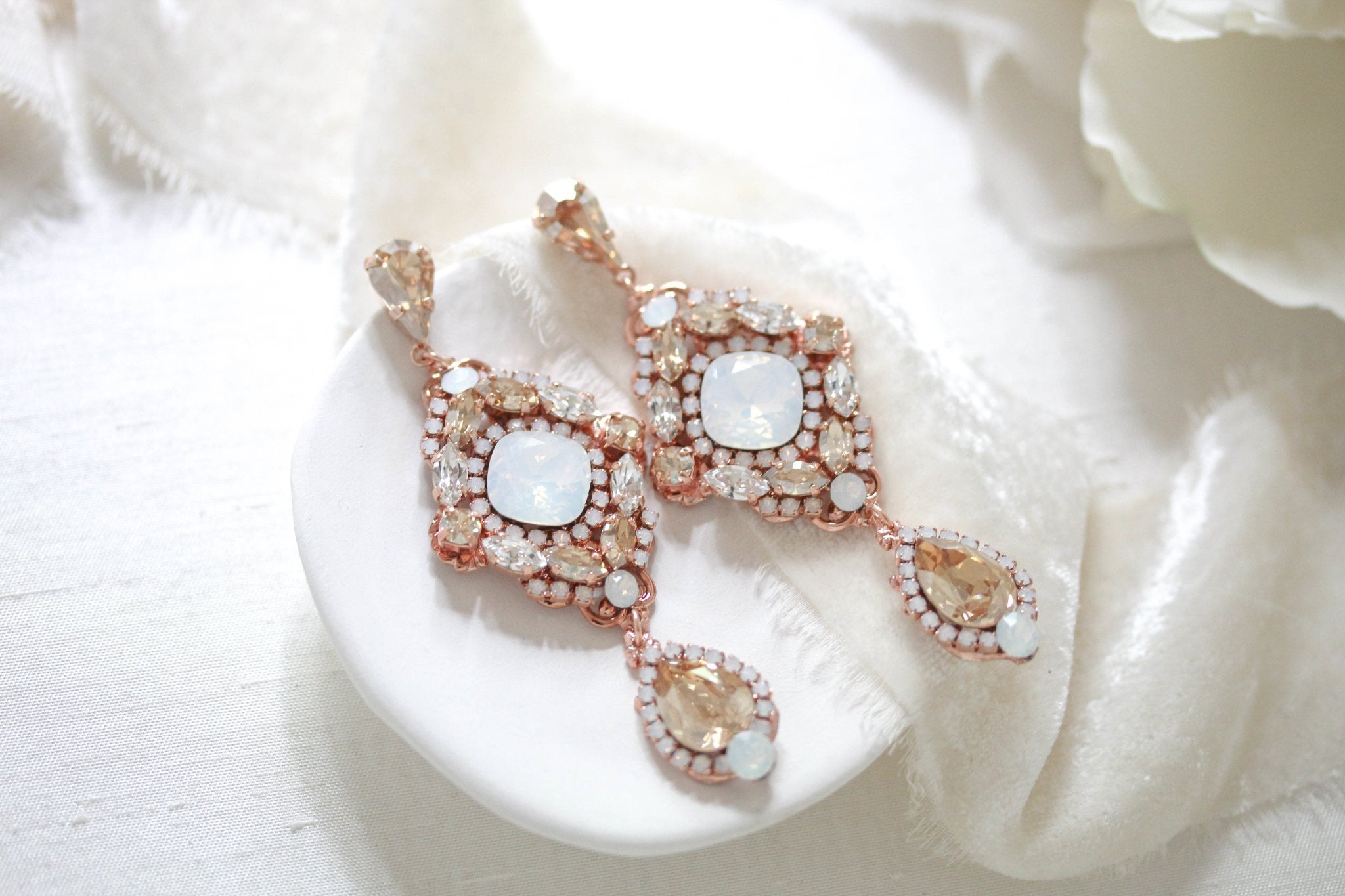 Antique gold crystal statement wedding earrings - JUSTINE - Treasures by Agnes