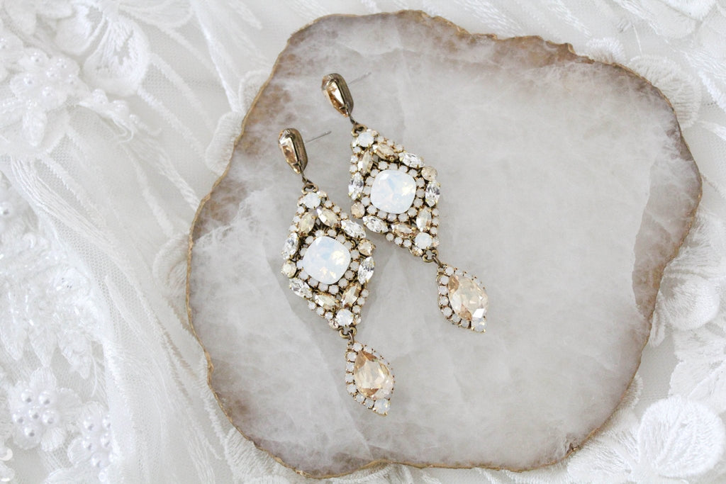 Antique gold crystal statement wedding earrings - JUSTINE - Treasures by Agnes