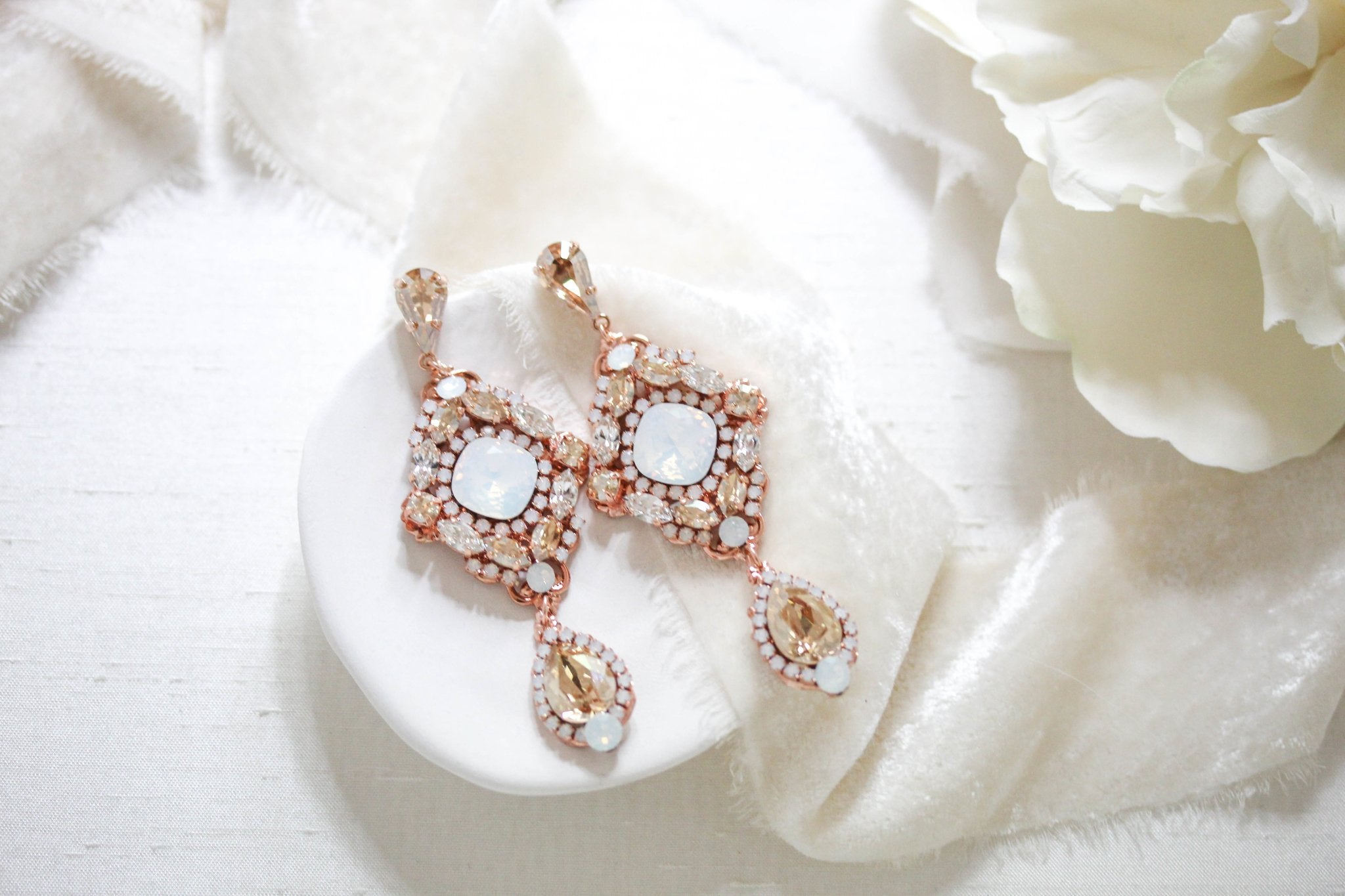 Antique gold crystal statement wedding earrings - JUSTINE - Treasures by Agnes