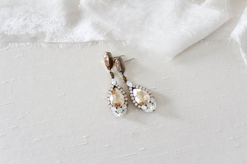 Antique gold crystal teardrop Bridal earrings - JULIA - Treasures by Agnes