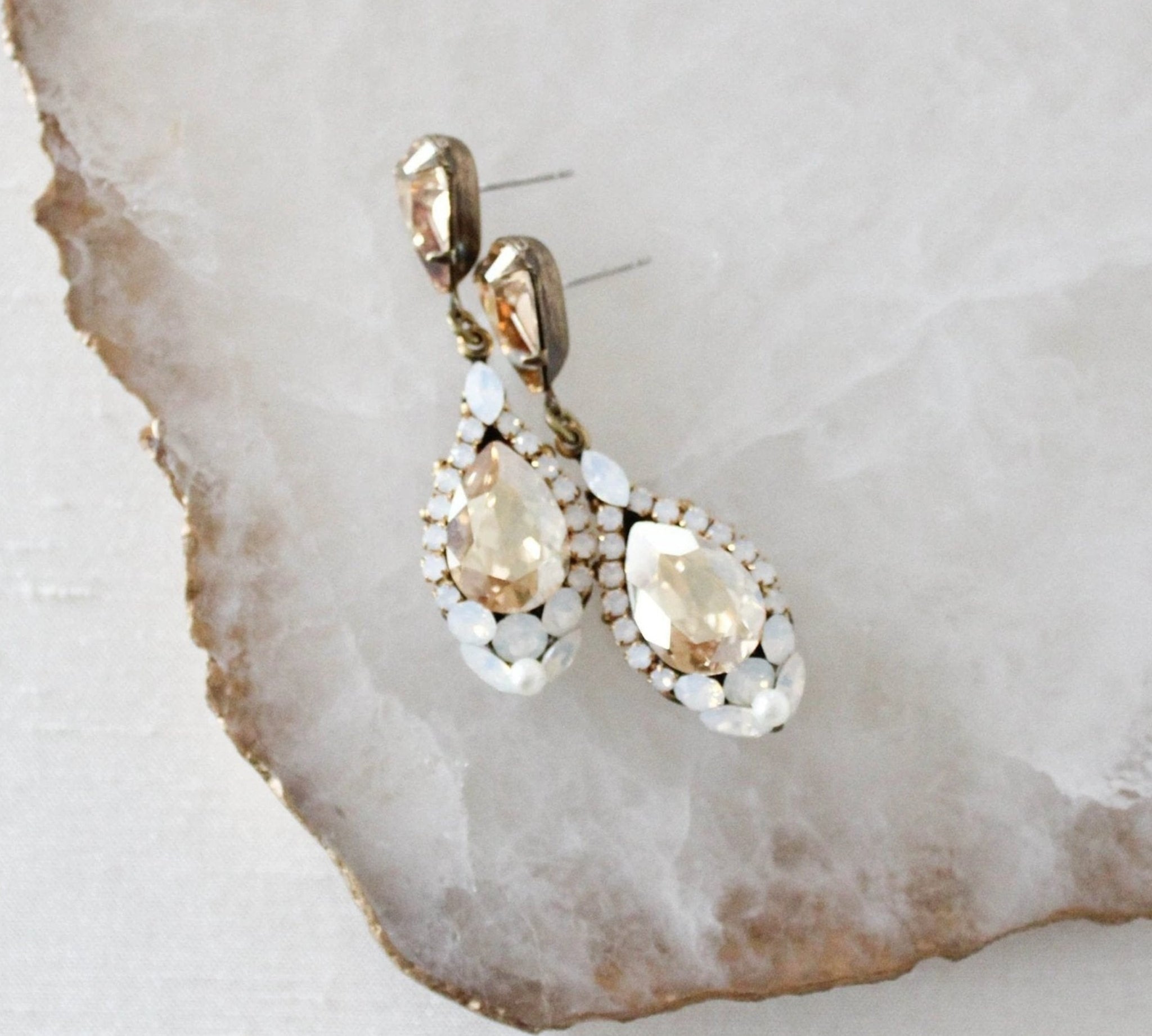 Antique gold crystal teardrop Bridal earrings - JULIA - Treasures by Agnes