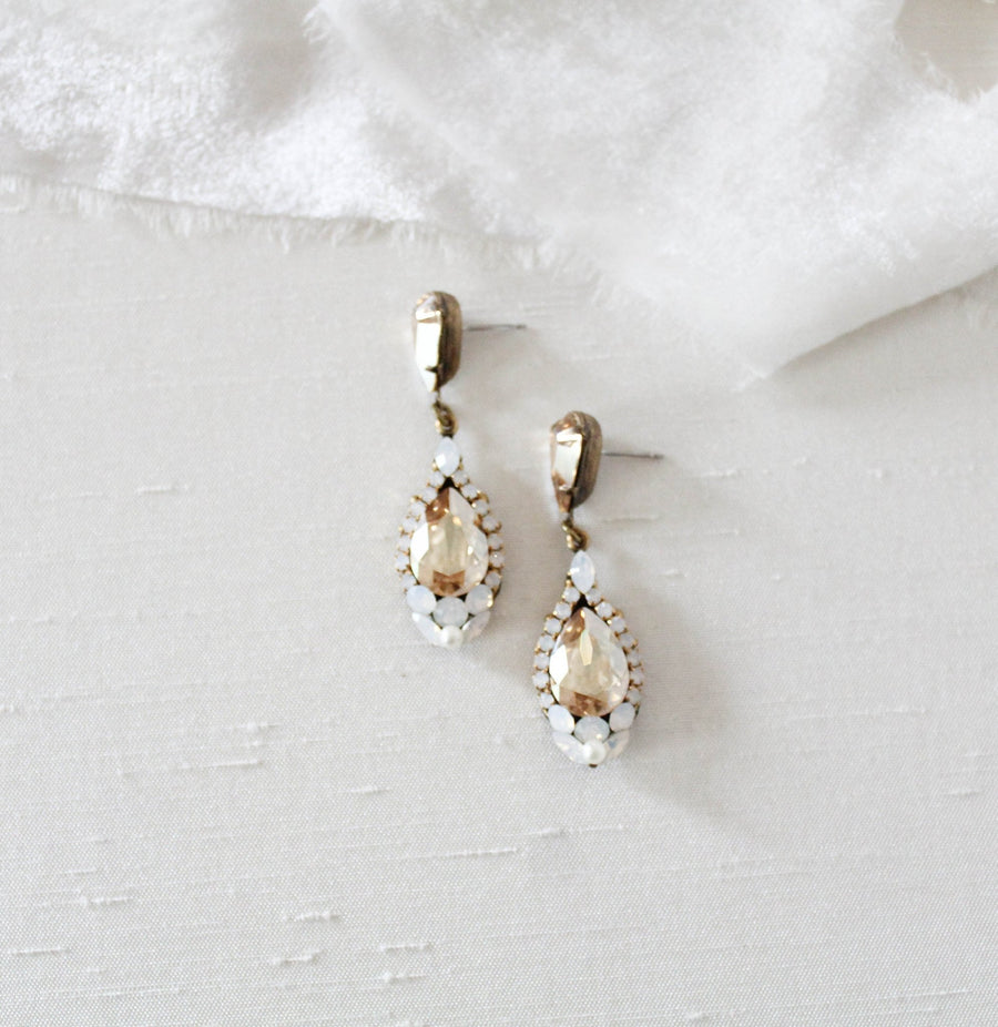 Antique gold crystal teardrop Bridal earrings - JULIA - Treasures by Agnes