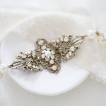 Antique gold filigree Bridal bracelet with Premium European crystals and pearls - Treasures by Agnes
