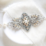 Antique gold filigree Bridal bracelet with Premium European crystals and pearls - Treasures by Agnes