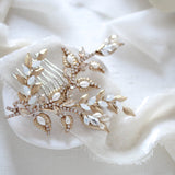 Antique gold Floral Bridal hair comb with Austrian crystals - SIERRA - Treasures by Agnes