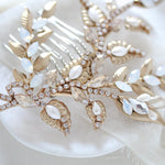 Antique gold Floral Bridal hair comb with Austrian crystals - SIERRA - Treasures by Agnes