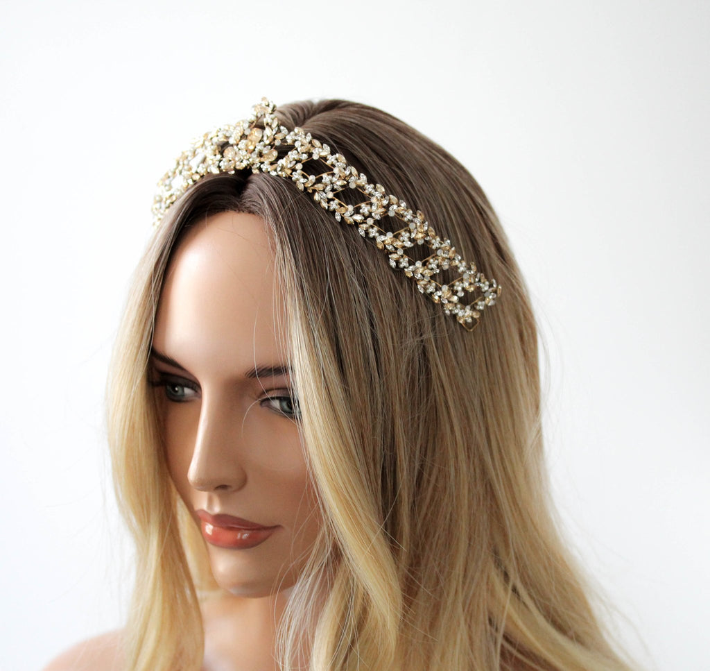 Antique gold Floral Crystal Bridal tiara - AUDRA - Treasures by Agnes