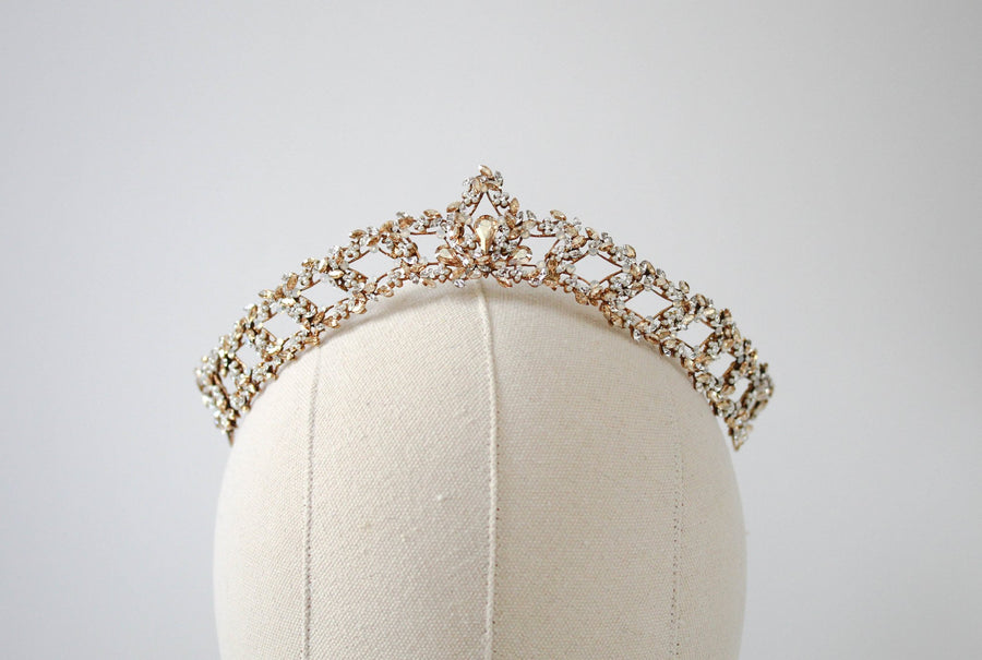 Antique gold Floral Crystal Bridal tiara - AUDRA - Treasures by Agnes