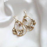 Antique gold floral hoop Bridal statement earrings - BROOKLYN - Treasures by Agnes