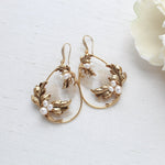 Antique gold floral hoop Bridal statement earrings - BROOKLYN - Treasures by Agnes