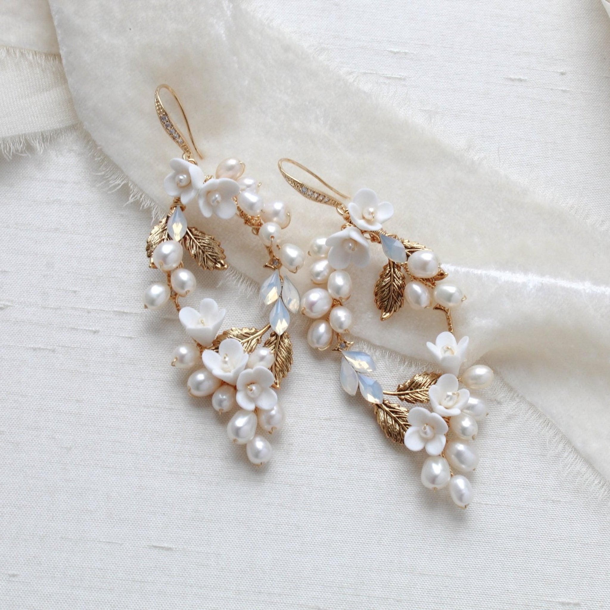 Antique gold Floral statement Wedding earrings - ARIEL - Treasures by Agnes