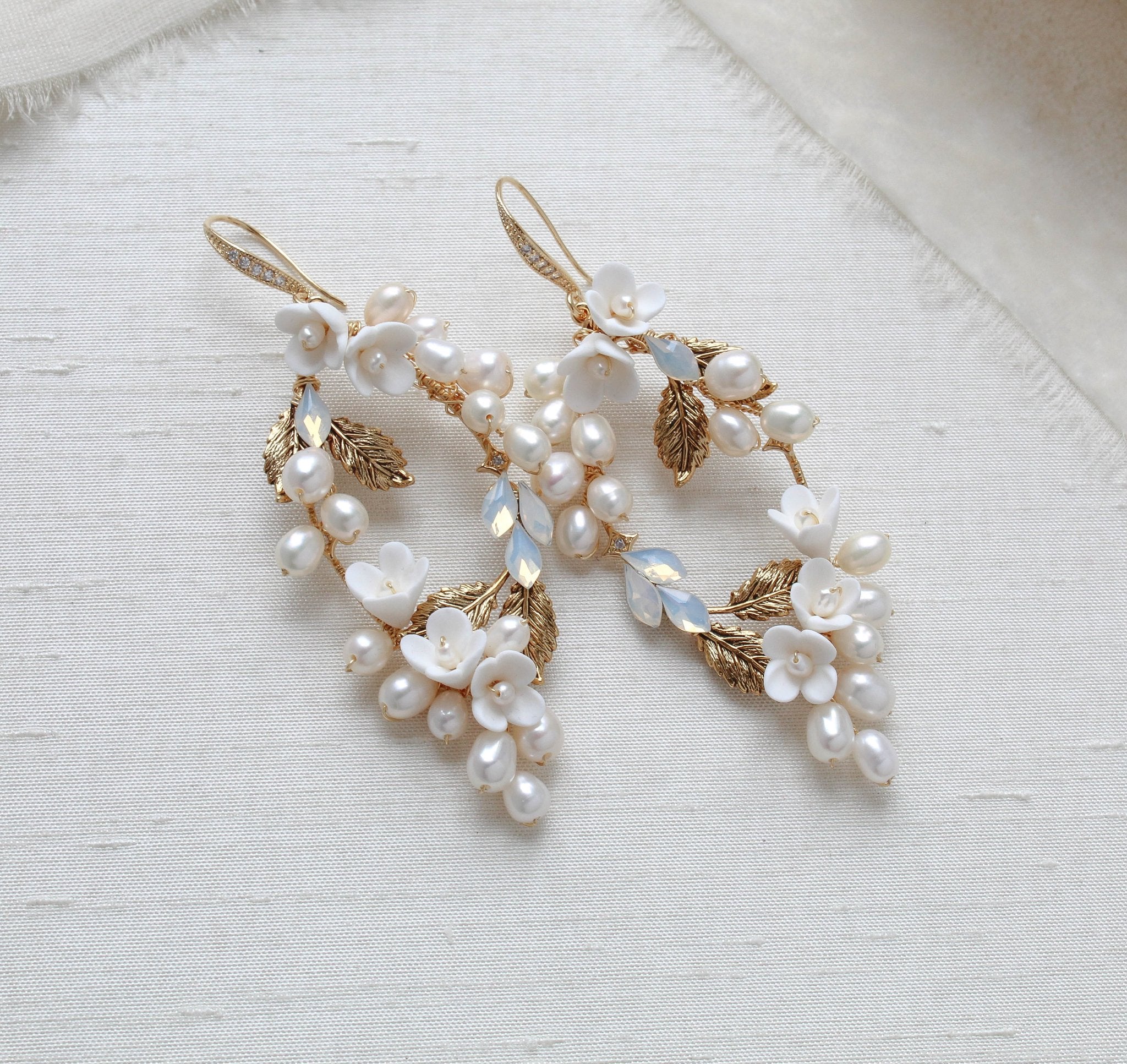 Antique gold Floral statement Wedding earrings - ARIEL - Treasures by Agnes