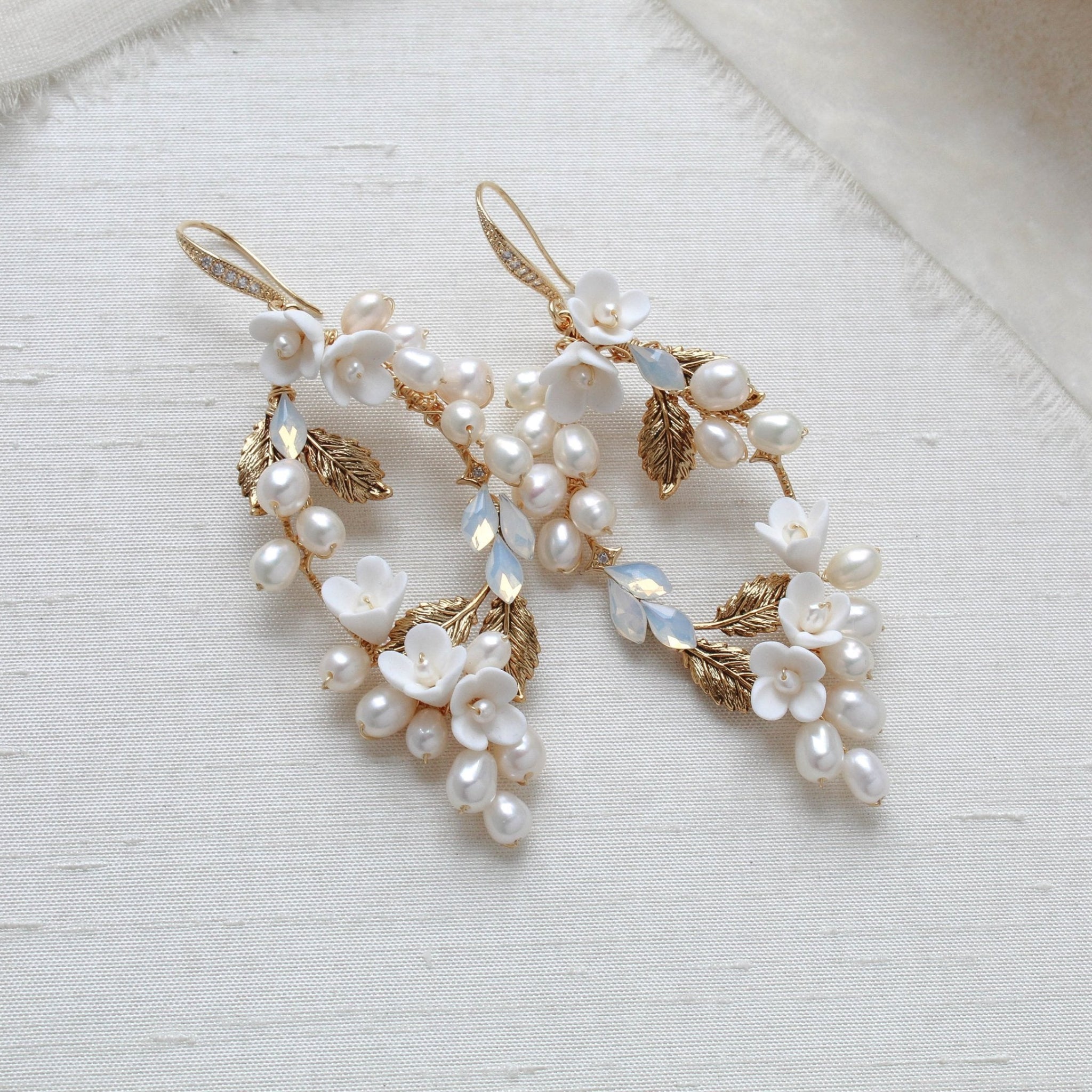 Antique gold Floral statement Wedding earrings - ARIEL - Treasures by Agnes