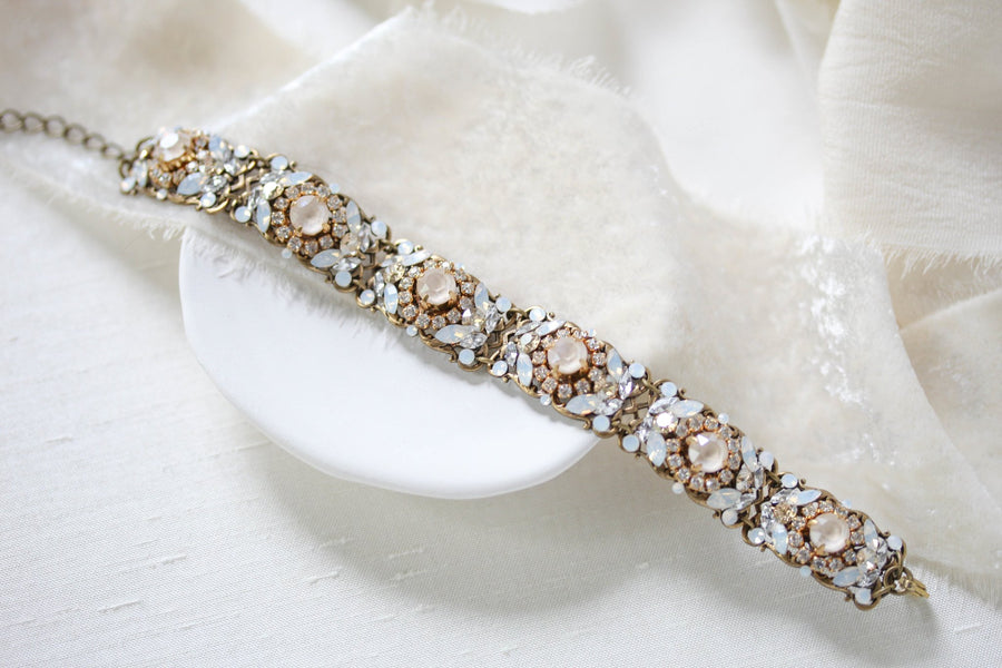 Antique gold ivory cream and white opal bridal bracelet - KAYLEE - Treasures by Agnes