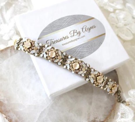 Vintage inspired antique gold bridal bracelet for wedding with Austrian crystals - KAYLEE