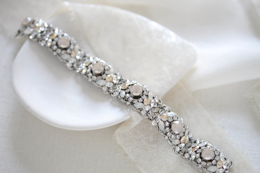 Vintage inspired antique gold bridal bracelet for wedding with Austrian crystals - KAYLEE