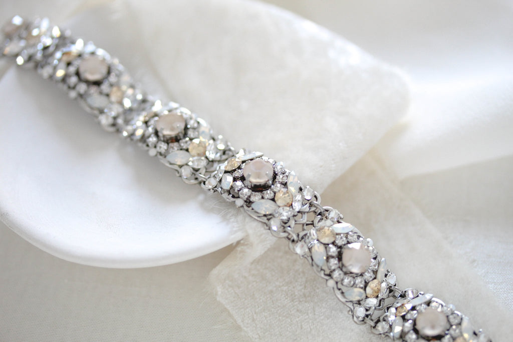 Vintage inspired antique gold bridal bracelet for wedding with Austrian crystals - KAYLEE