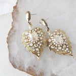 Antique Gold Floral Bridal earrings with Austrian crystals - AMBER