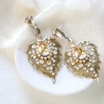 Antique Gold Floral Bridal earrings with Austrian crystals - AMBER