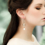 Antique gold pearl drop and crystal golden shadow bridal earrings - Treasures by Agnes