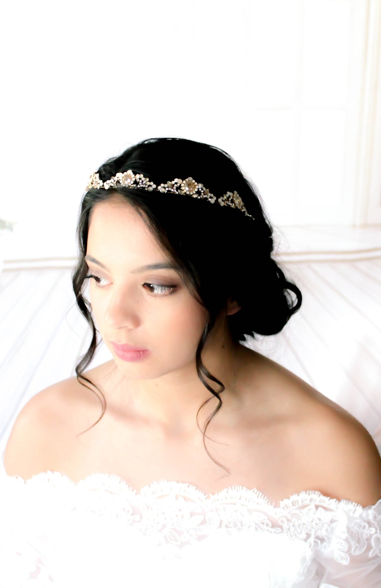 Antique gold Vintage style Bridal tiara with Austrian crystals  - NAOMI