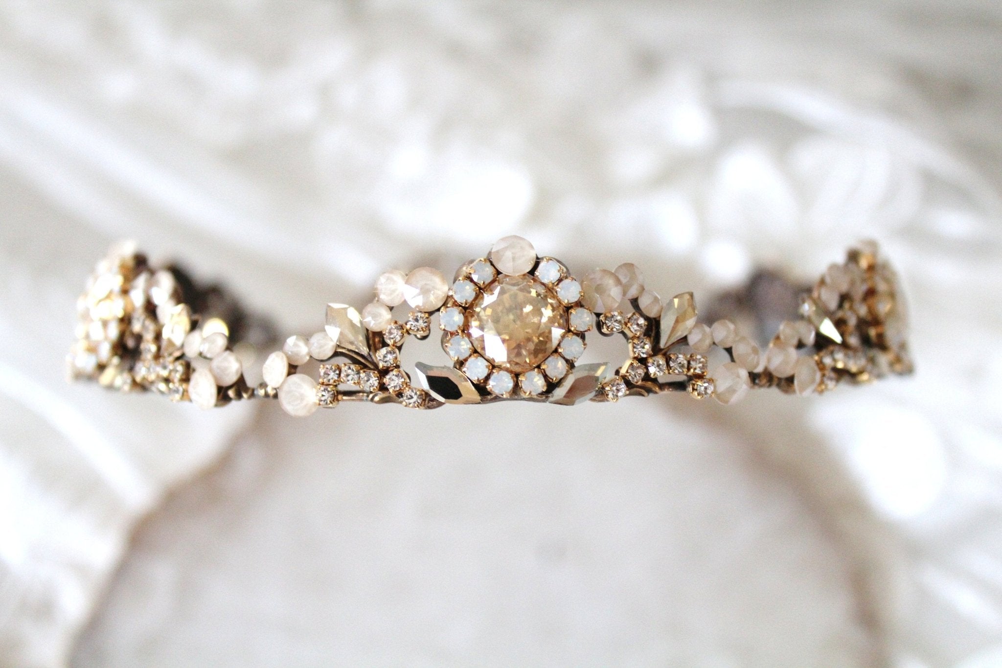 Antique gold Vintage style Bridal tiara with Austrian crystals  - NAOMI