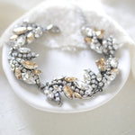 Antique gold Floral Bridal bracelet with Austrian crystals- EMERY