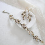Antique gold Floral Bridal bracelet with Austrian crystals- EMERY