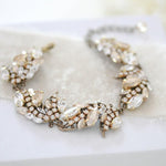 Antique gold Floral Bridal bracelet with Austrian crystals- EMERY
