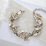 Antique gold Floral Bridal bracelet with Austrian crystals- EMERY