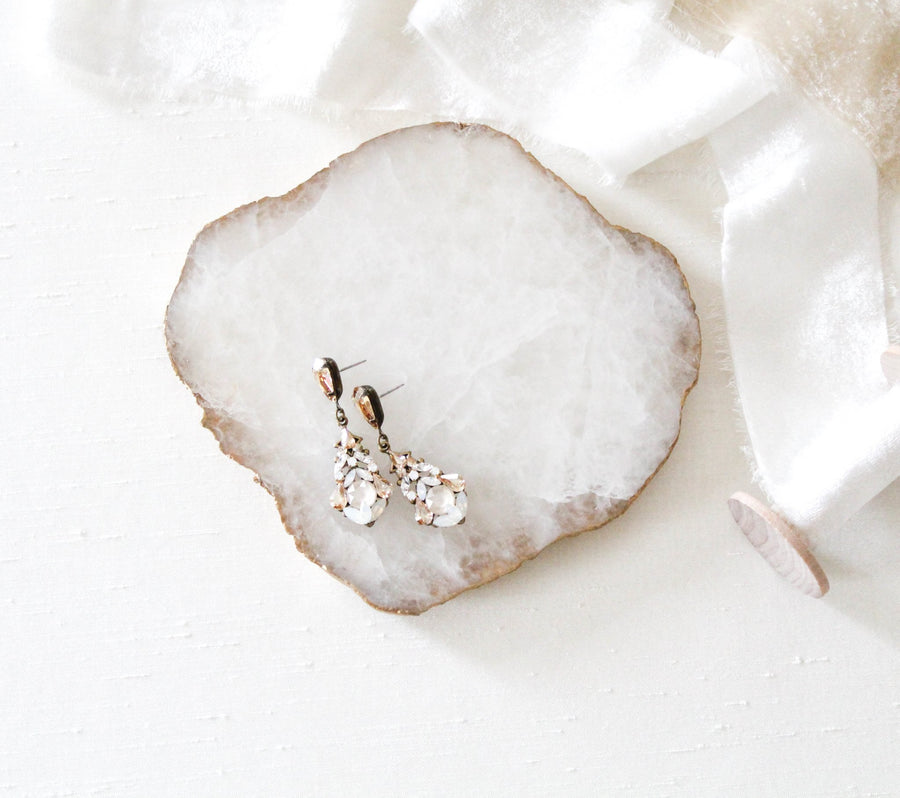 Antique gold vintage style crystal Wedding earrings - KENNEDY - Treasures by Agnes