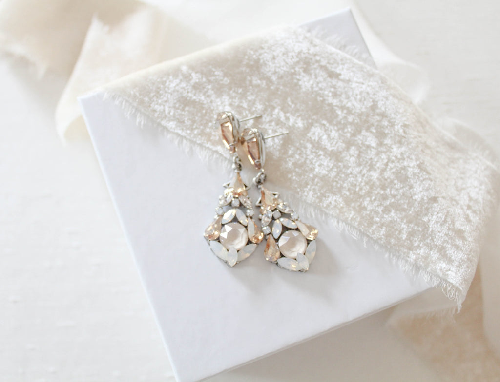 Antique gold vintage style crystal Wedding earrings - KENNEDY - Treasures by Agnes